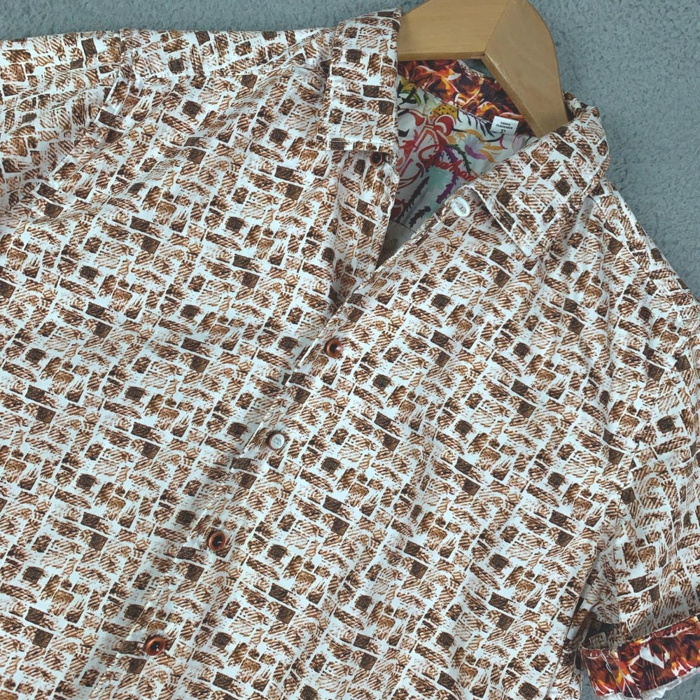 Robert Graham Gilded Age Shirt Mens Small S Brown Geometric Short Sleeve Classic
